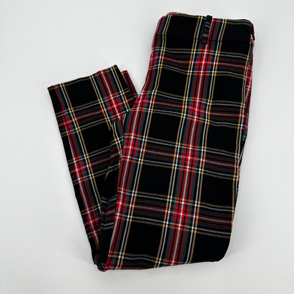 J Crew‎ Winnie Pant Womens 2 Black Red Tartan Plaid Slim Stretch Ankle Trousers